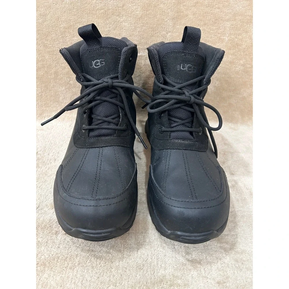 UGG Mens 10 Emmett Duck Boot Black Waterproof Leather Lace Up